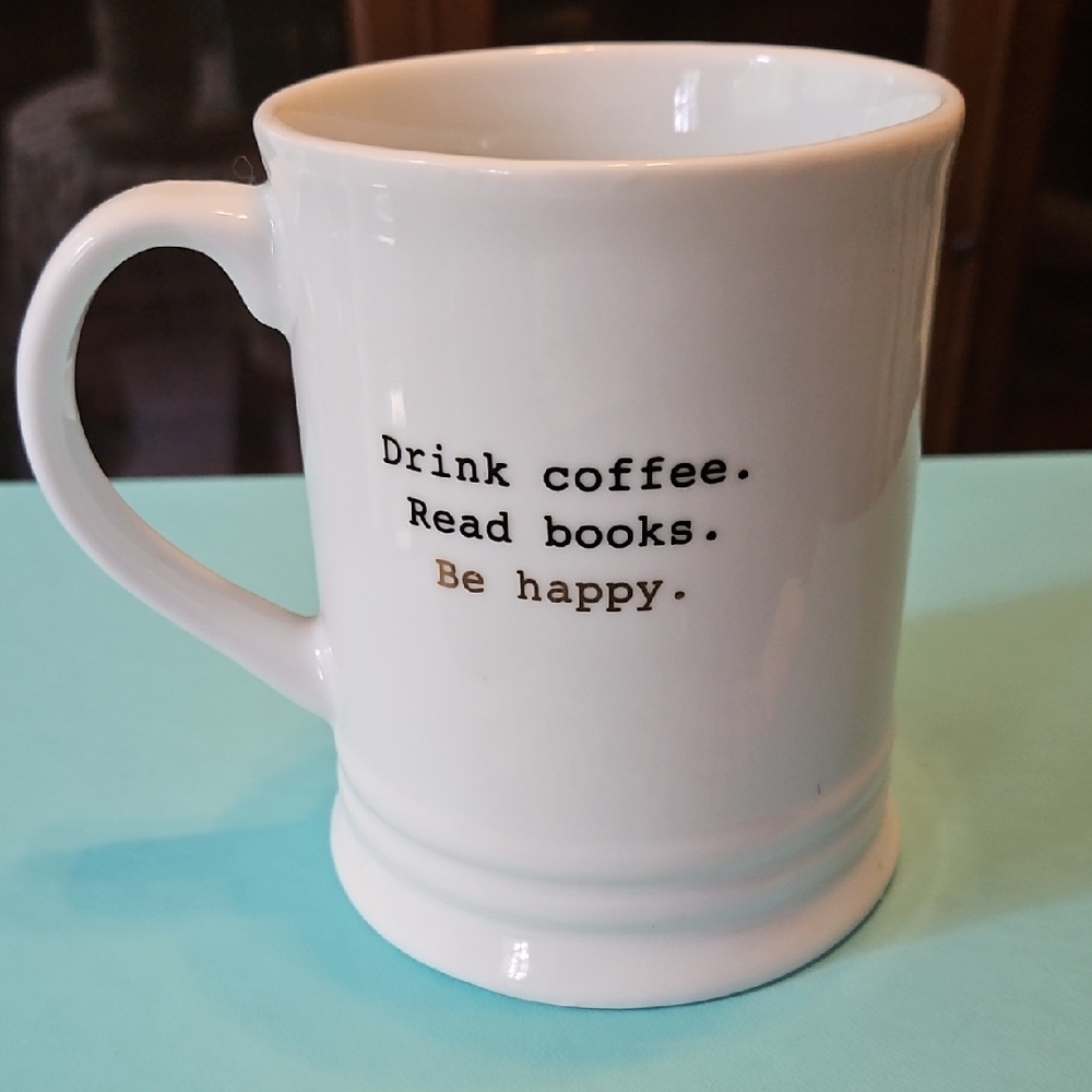 ALL SALES PERM END 12/30 Coffee, Books, Happiness: White Ceramic Mug by Fringe